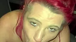 Redhead streetwalker strips naked to suck dick in truck backseat lets guy cum in whore mouth