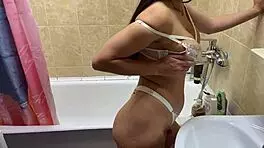 Jerking off to stepmom in bathroom