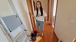 Latina maid seduced by massage