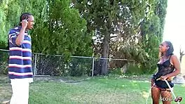 ebony bitch girlfriend with bushy pussy tricked boyfriends best friend with bbc to cheating fuck