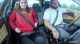 German real redhead ginger teen with pale skin suprised old guy with fuck after lost bet with classmate