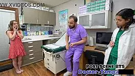 behind the scenes, petite blonde mira monroe participates in dr. tampa's orgasm research, using toys in pov