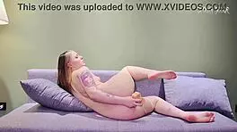 Alt teen licks soles and cracks tight asshole with big dildo on casting