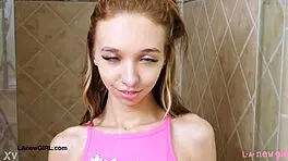 Shy Blonde Teen Takes Shower
