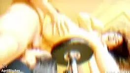 dirty ass-to-mouth threesome on high stool swallowing anal creampie leaves belle amore's ass clean