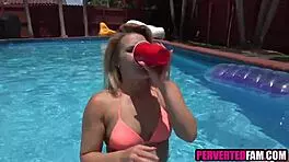 sex with mature blonde by the pool