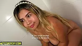 Cute Blonde Latina Teen's First Golden Shower Soaks Her Pussy 😍