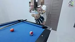 Thai girl on pool table gets hard fucking