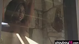 Victoria antoinette intensely reveals ebony teen's black pussy, ripping clothes and undressing