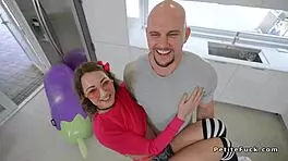 feeling intense pleasure as petite teen fucks inflatable toy