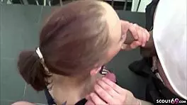 Young German Woman Meets Two Guys in Public Staircase