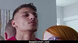 young women get on their knees and start sucking their huge cocks, swapping partners in a hardcore group orgy