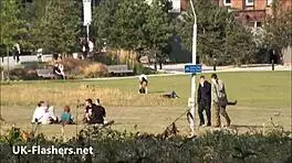 Blonde teen flashing upskirt in public