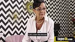 Big natural tits teacher gilf learns a lesson in the dark!