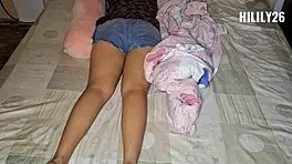 I brought the cute sexy girl to my bed where she started touching herself