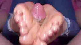 Homemade reverse footjob & cum on feet pov - fetish foot sex with petite 18+ white girl - rmhardco