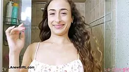 sexy brunette model asks, 'want to join my sensual bath?' while massaging herself