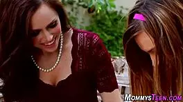 A mature lesbian cougar and a teen with small tits explore outdoor masturbation for the first time in high definition