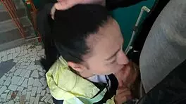 Give Me That Risky Blowjob And Swallow Cum On Stairs!