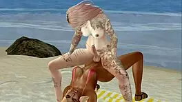 Sexy trans rides huge cock on the beach