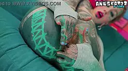Anal Solo for Skinny Tattooed Girl Dildos and Fucks Her Tiny Butthole
