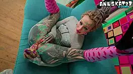 Anal Solo for Skinny Tattooed Girl Dildos and Fucks Her Tiny Butthole