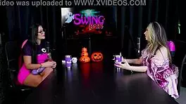 Teen Blonde in Lingerie Enjoys First Time Menage and Halloween Fun