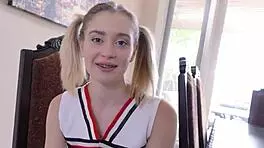 cute pigtails cheerleader teen with braces give rimjob and get fucked while play with hitachi by older guy