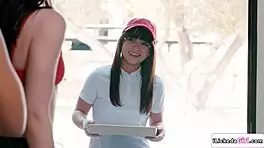 Petite Delivery Crew Having Girl on Girl Threesome with Lesbians