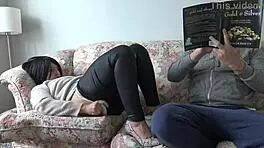 Perverted Mature Woman Masturbates Wet Cunt, Ignored By Nerdy Guy.