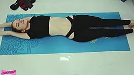 skinny brunette enjoys fucking after yoga cum in pussy