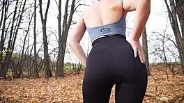 fit milf in tight black leggings teases sexy ass
