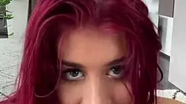 twerks while rimming - petite busty redhead deepthroat blowjob pov facial cumshot