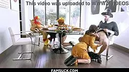 horny stepfamily having a orgy sex on the dinner table - famsuck