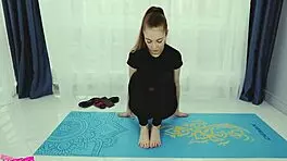 skinny brunette enjoys fucking after yoga cum in pussy