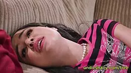 Petite brunette teen sucks huge dick, gets bush licked and fucked hard.