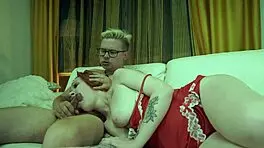 Redhead milf shares couch for massage ending in facial