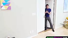 Familyorgasm - playful pajama party disturbs stepbro with kissing and foreplay