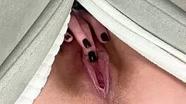 extreme close-up shows dripping wet pussy pulsating in orgasm