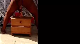 African girl feels intense pleasure outdoors