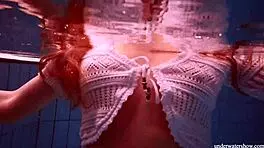 Redhead in White Dress, Pool Fun?