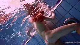 Redhead in White Dress, Pool Fun?