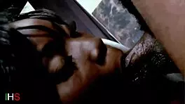 Sensual ebony girl in sexy lingerie teases black male