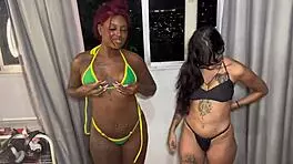 Interracial latina and black beauties share passionate bisexual fun