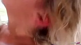 nympomaniac blonde seduces strangers for gangbang cum in mouth.