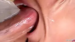 nympomaniac blonde seduces strangers for gangbang cum in mouth.