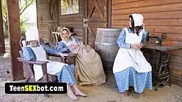 Three Amish women get fucked trying group sex for the first time ever!