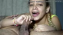 bony loves to pleasure her older man to see his face when he sucks her cock