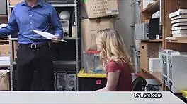 Teen in tight dress gets caught lifting at work.