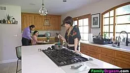 Familyorgasm - Old Man Fucks His Daring Strp Daughter And Wife While She Cooks Spaghetti